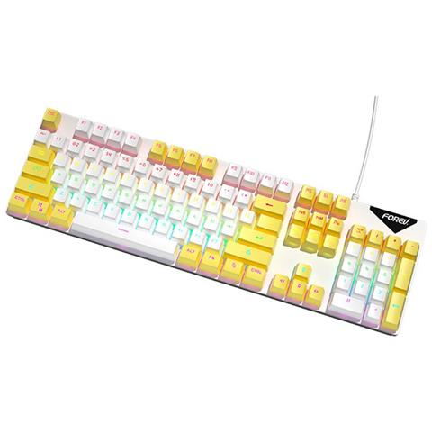 Tastiera Meccanica Cablata Retroilluminata Arcobaleno Interruttore Blu Hot-swappable 104 Tasti White+yellow - Foto 2