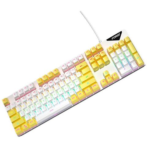Tastiera Meccanica Cablata Retroilluminata Arcobaleno Interruttore Blu Hot-swappable 104 Tasti White+yellow - Foto 3