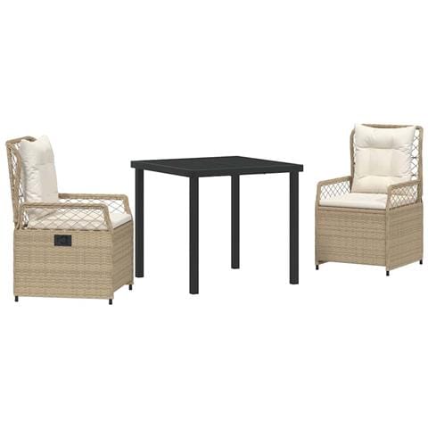 Set da Pranzo per Giardino 3 pcs Beige polyrattan - Foto 1