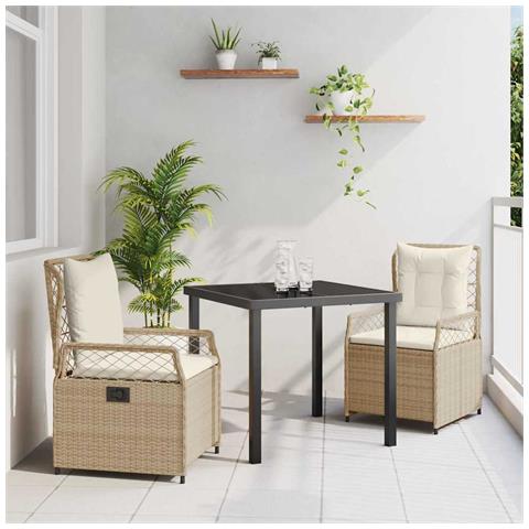 Set da Pranzo per Giardino 3 pcs Beige polyrattan - Foto 2