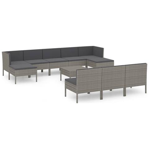 Set Divani da Giardino 11 pz con Cuscini in Polyrattan Grigio - Foto 1
