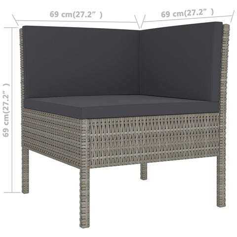 Set Divani da Giardino 11 pz con Cuscini in Polyrattan Grigio - Foto 9
