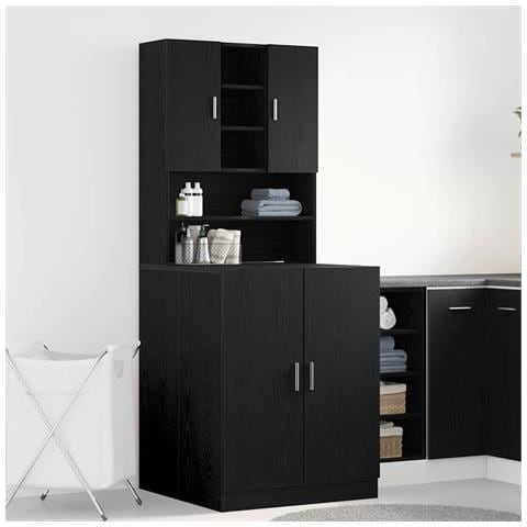 Mobile per lavatrice 2 pcs Rovere nero 70.5 x 71.5 x 181.5 cm - Foto 2