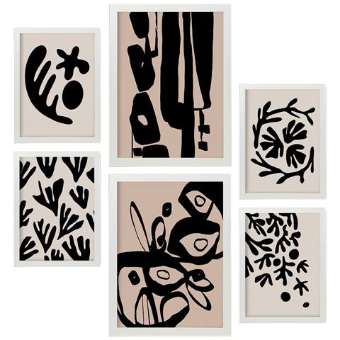 Set Di 6 Stampe Dipinti Decorativi Estetici Astratti Con Design Mistico In Fiori Per Il Tuo Soggiorno, Camera Da Letto, Casa A3 & A4 Cornice Bianca - Foto 1