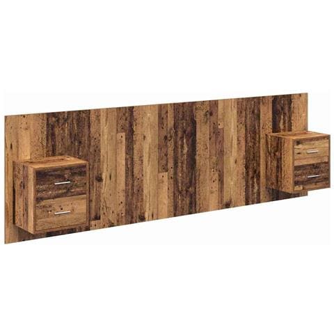 Testata con Comodino 3 pcs Legno vecchio Legno multistrato - Foto 1