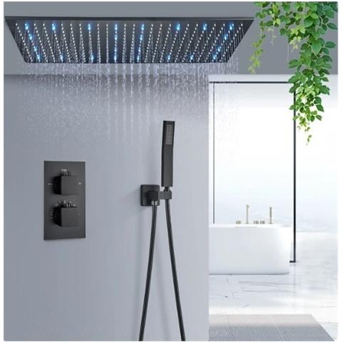 Set miscelatore doccia, Blackswan, tipo M264, modello nero opaco, 2 vie, illuminazione LED, termostato e montaggio a soffitto, misura 80 cm - Foto 2