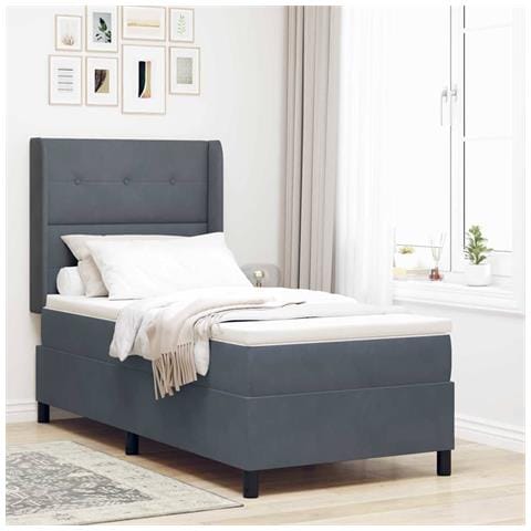 Letto a molle con materasso Grigio scuro 90 x 190 cm Velluto - Foto 2