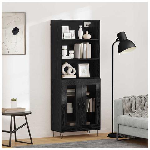 Credenza 2 pcs Rovere Nero Legno multistrato - Foto 2