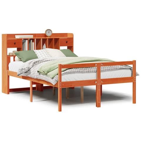 Letto Libreria senza Materasso Marrone Cera 140x200 cm in Pino - Foto 1