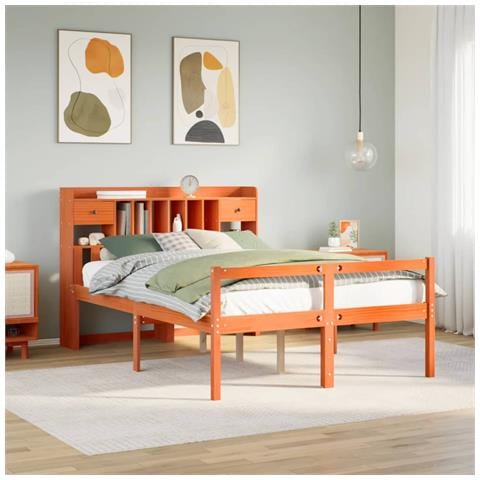 Letto Libreria senza Materasso Marrone Cera 140x200 cm in Pino - Foto 2