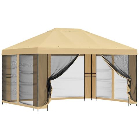Gazebo da giardino con pareti laterali 4 × 3 m Crema - Foto 1