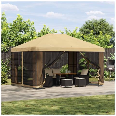 Gazebo da giardino con pareti laterali 4 × 3 m Crema - Foto 2