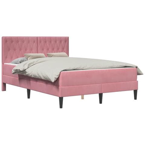 Struttura letto con materasso Rosa 140 x 200 cm Velluto - Foto 1