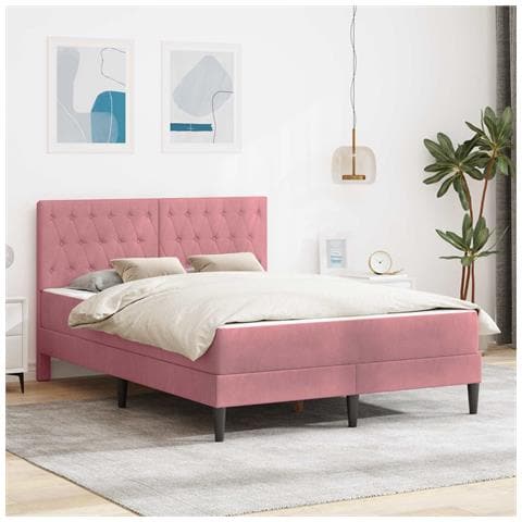 Struttura letto con materasso Rosa 140 x 200 cm Velluto - Foto 2