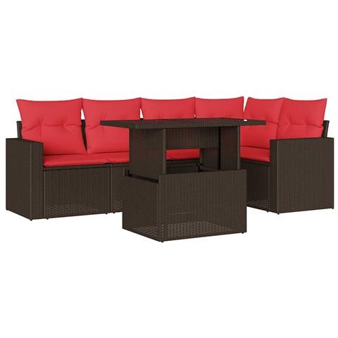 Set Divani da Giardino 6 pz con Cuscini Marrone in Polyrattan - Foto 1