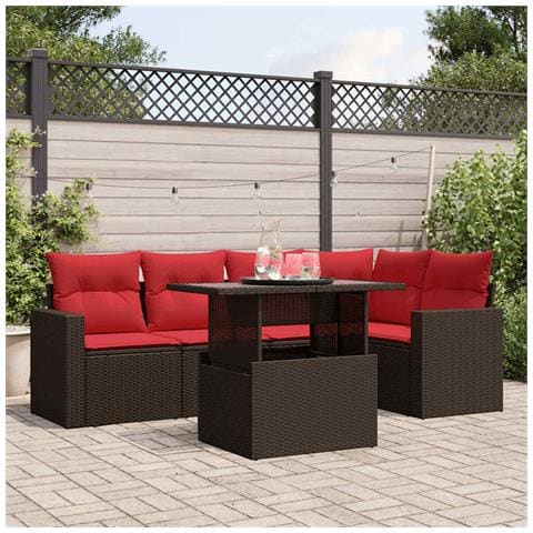 Set Divani da Giardino 6 pz con Cuscini Marrone in Polyrattan - Foto 2