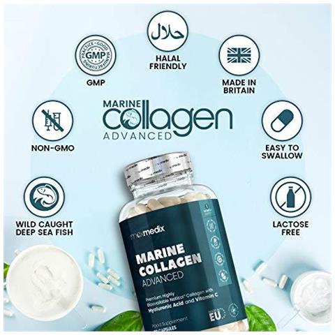 Collagene Marino Capsule Di Acido Ialuronico - 1200mg - 90 Capsule - La Vitamina C Coq10 E Zinco E Aloe Vera Ad Alta Resistenza Dieta Bellezza Supplemento Per Pelle Capelli E Unghie Miglior Crescita Formula Keto - Foto 2
