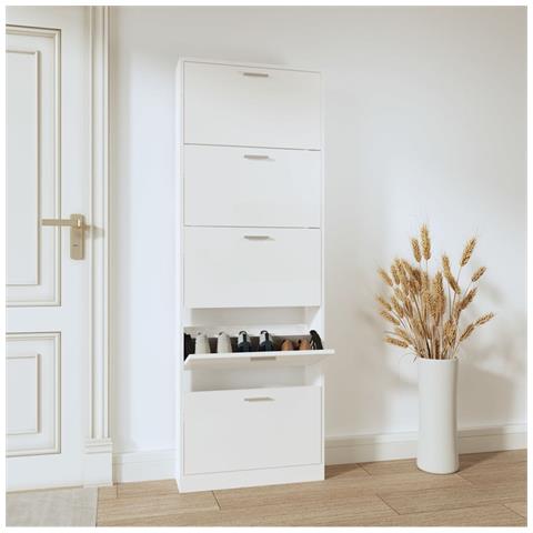 Scarpiera Bianco Lucido 59x17x169 Cm In Legno Multistrato - Foto 6