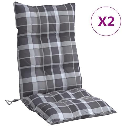 Cuscini Sedia Schienale Alto 2 Pz Quadri Grigio Tessuto Oxford - Foto 2