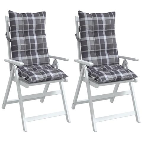 Cuscini Sedia Schienale Alto 2 Pz Quadri Grigio Tessuto Oxford - Foto 3