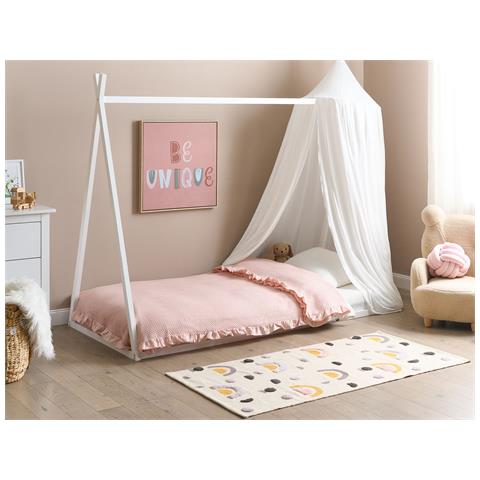 Letto Per Bambini Tenda Tipi Legno Di Pino Saurat 90 X 200 Cm Bianco - Foto 1