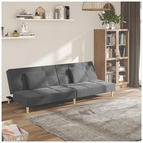 Divano Letto A 2 Posti Con 2 Cuscini Grigio Chiaro In Tessuto - Foto 8