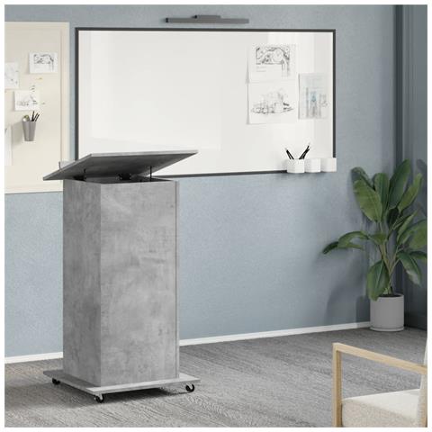 Leggio Con Ruote E Cassetto Grigio 55x55x107 Cm In Multistrato - Foto 3