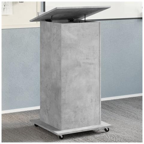 Leggio Con Ruote E Cassetto Grigio 55x55x107 Cm In Multistrato - Foto 1