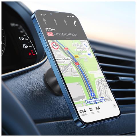 Supporto Auto Magnetico Telefono Rotazione 360° Base Adesiva Potente, Nero - Foto 5