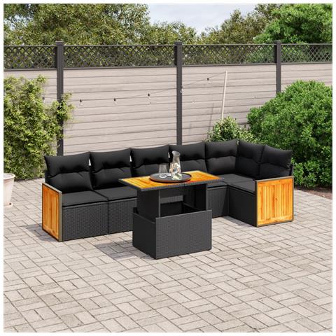 Set Divani Da Giardino Con Cuscini 7pz Nero Polyrattan - Foto 3