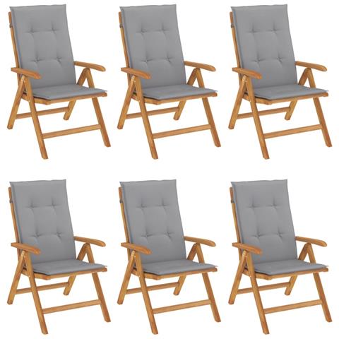 Sedie da Giardino Reclinabili con Cuscini 6 pz in Legno di Teak - Foto 1