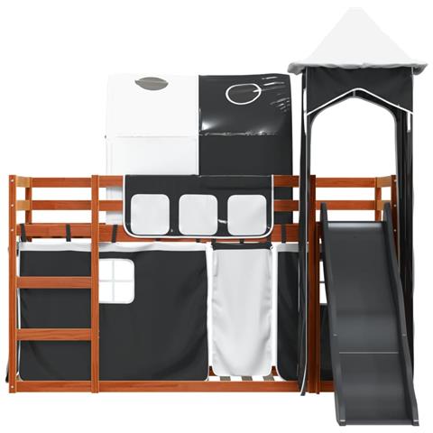 Letto a Castello con Scivolo e Tende Bianco e Nero 80x200 cm - Foto 2