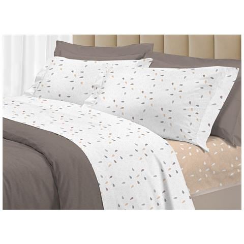 Completo Lenzuola Letto 100% Cotone Made Italy 3027 Disegno Goccia Piazza E Mezza Beige - Foto 1