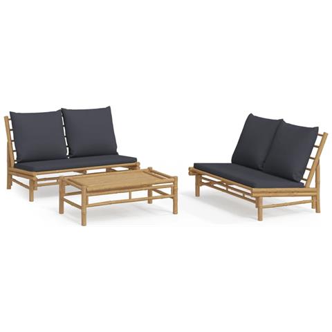 Set Salotto Da Giardino 3pz Con Cuscini Grigio Scuro Bambù - Foto 2