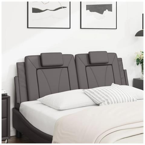 Cuscino Testiera Grigio 140 Cm In Similpelle - Foto 3
