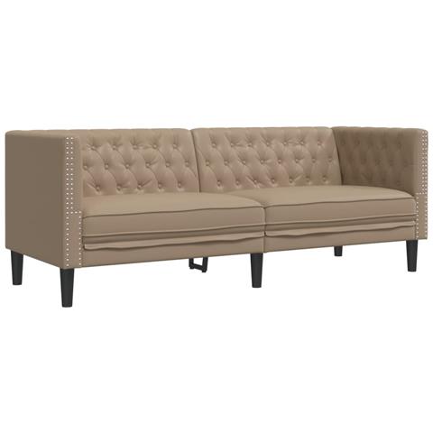 Poltrona Chesterfield A 3 Posti Cappuccino In Similpelle - Foto 2