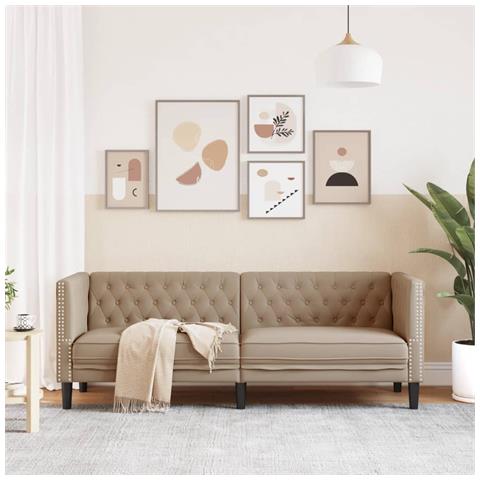 Poltrona Chesterfield A 3 Posti Cappuccino In Similpelle - Foto 3