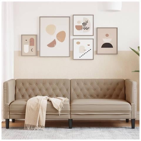 Poltrona Chesterfield A 3 Posti Cappuccino In Similpelle - Foto 1