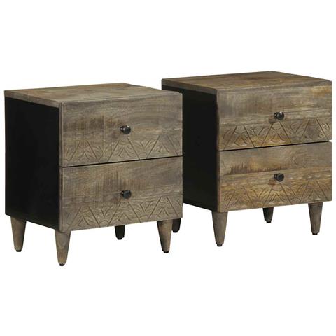 Comodini 2pz Grigio Chiaro 40x33x46 Cm In Legno Massello Mango - Foto 1