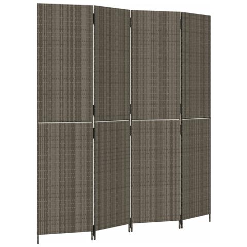 Divisorio Per Ambienti A 4 Pannelli Grigio In Polyrattan - Foto 2