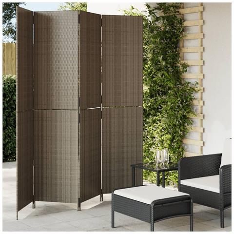 Divisorio Per Ambienti A 4 Pannelli Grigio In Polyrattan - Foto 1