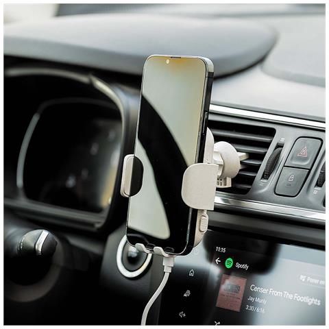 Supporto Per Caricabatterie Da Auto Wireless 15w. Bambù Naturale. Regolabile 11,2x11x7,5 Cm. Colore Bianco - Foto 7