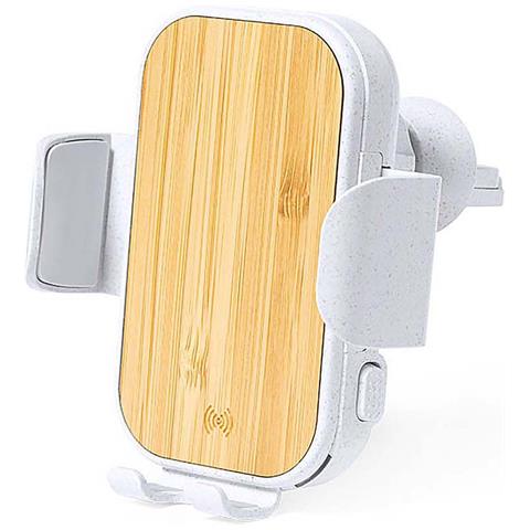 Supporto Per Caricabatterie Da Auto Wireless 15w. Bambù Naturale. Regolabile 11,2x11x7,5 Cm. Colore Bianco - Foto 1
