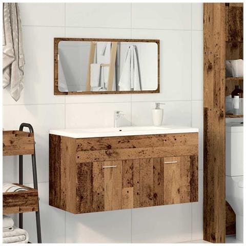 Mobile Da Bagno Con Specchio In Legno Antico Legno Multistrato - Foto 3