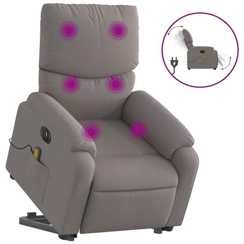 Poltrona Alzapersona Massaggiante Elettrica Tortora In Tessuto - Foto 1