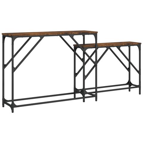 Tavoli Consolle Impilabili 2pz Rovere Fumo Legno Multistrato - Foto 1