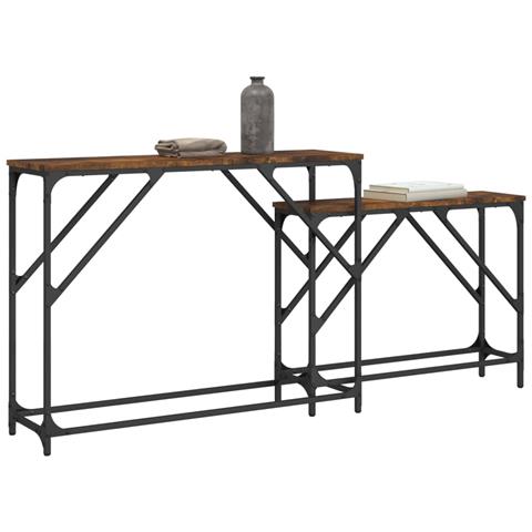 Tavoli Consolle Impilabili 2pz Rovere Fumo Legno Multistrato - Foto 2