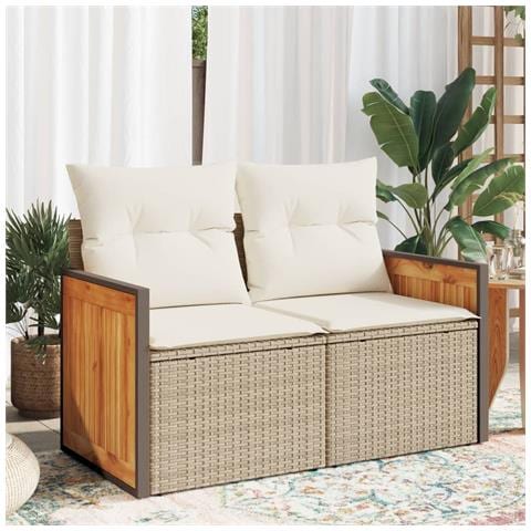 Divano da Giardino con Cuscini a 2 Posti Beige in Polyrattan - Foto 2