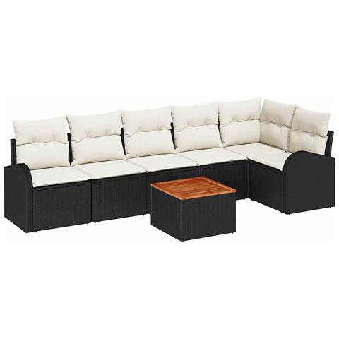 Set Divani Giardino  7 Pezzi con Cuscini Nero Rattan Acacia, Divano Giardino  2 Posti con Storage&Cuscini Nero Rattan - Foto 1