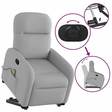 Poltrona Alzapersona Massaggi Reclinabile Grigio Nuvola Tessuto - Foto 9